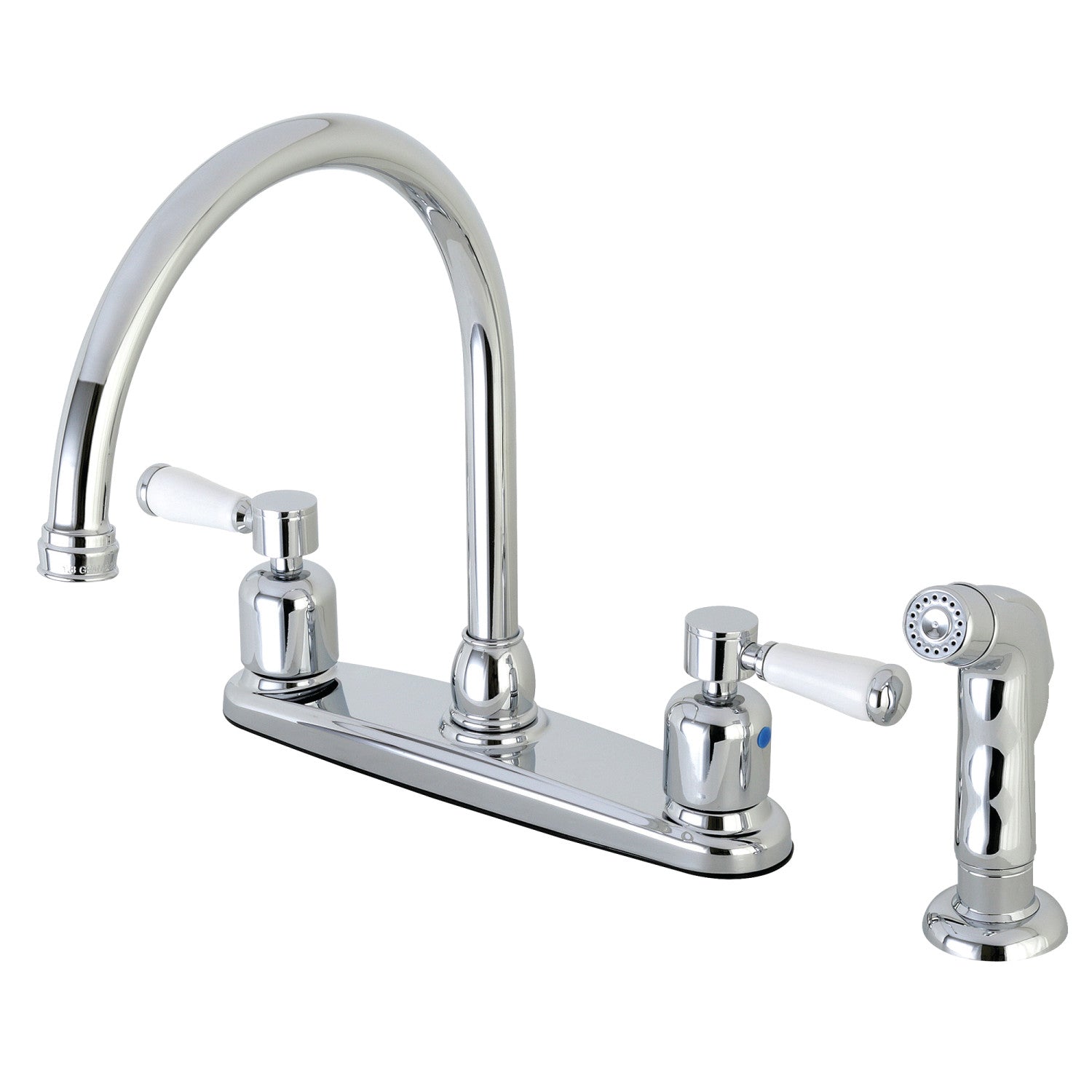 Kingston Tulare FB791DPLSP - Paris Two-Handle 4-Hole 8" Centerset Kitchen Faucet with Side Sprayer, Polished Chrome — image 1